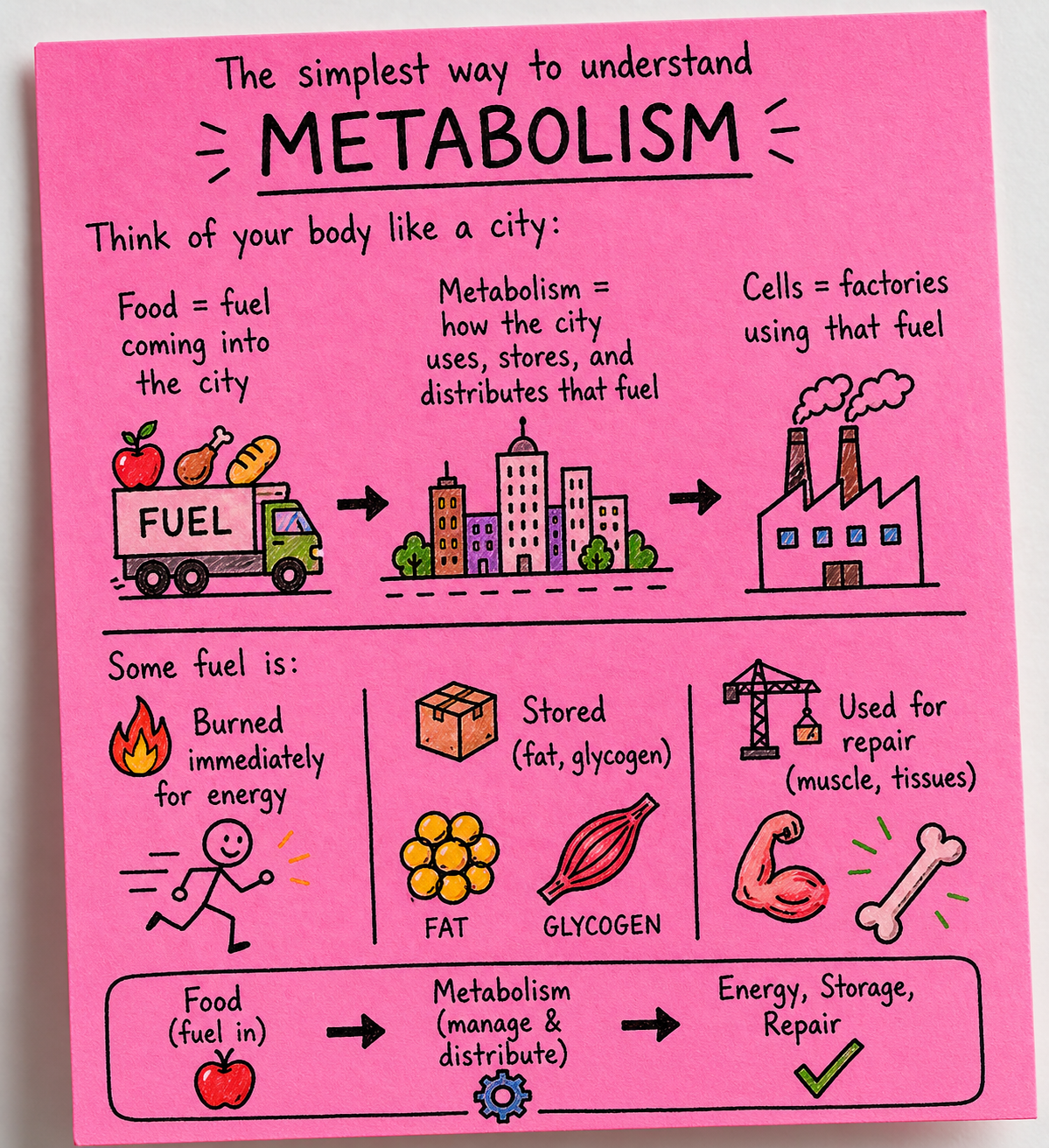 The simplest way to understand metabolism — illustrated sticky note